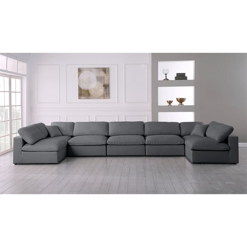 Meridian Furniture Serene Grey Linen Fabric Deluxe Modular Sectional