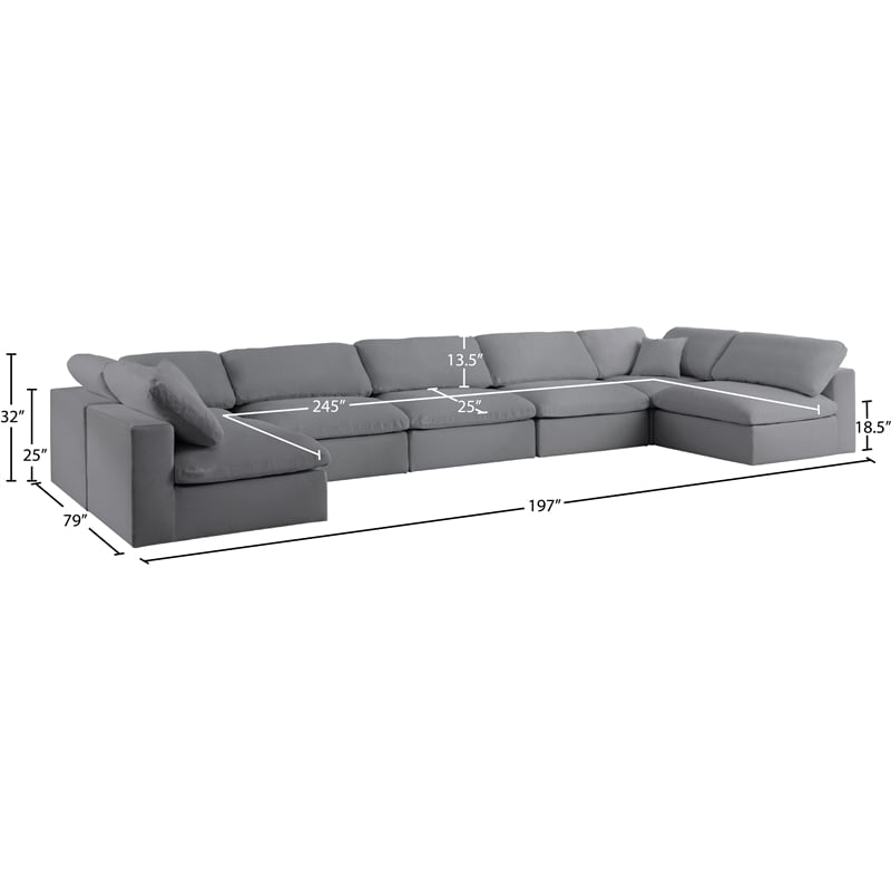 Meridian Furniture Serene Grey Linen Fabric Deluxe Modular Sectional