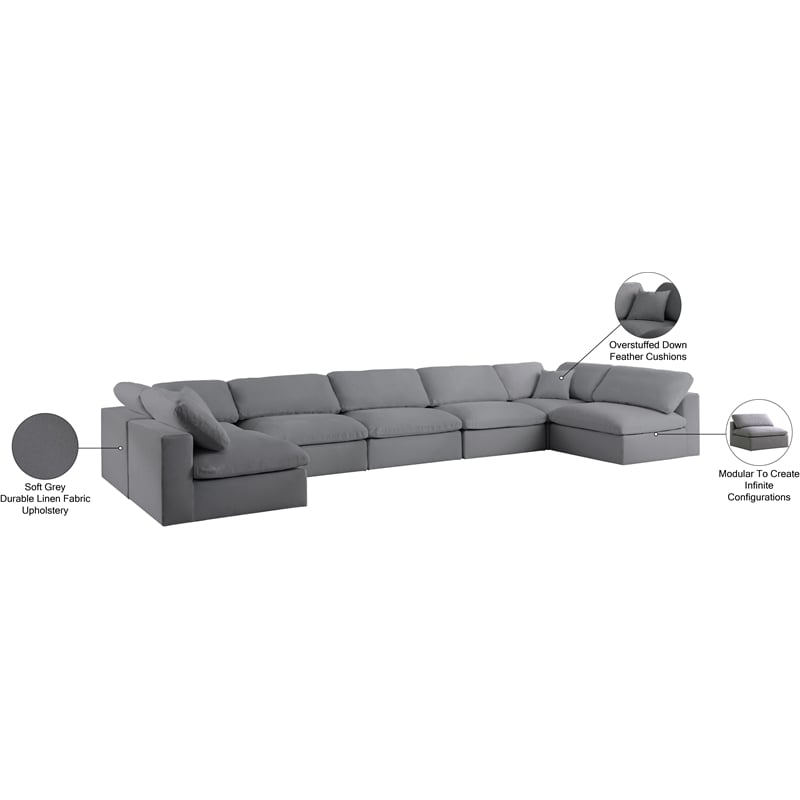Meridian Furniture Serene Grey Linen Fabric Deluxe Modular Sectional