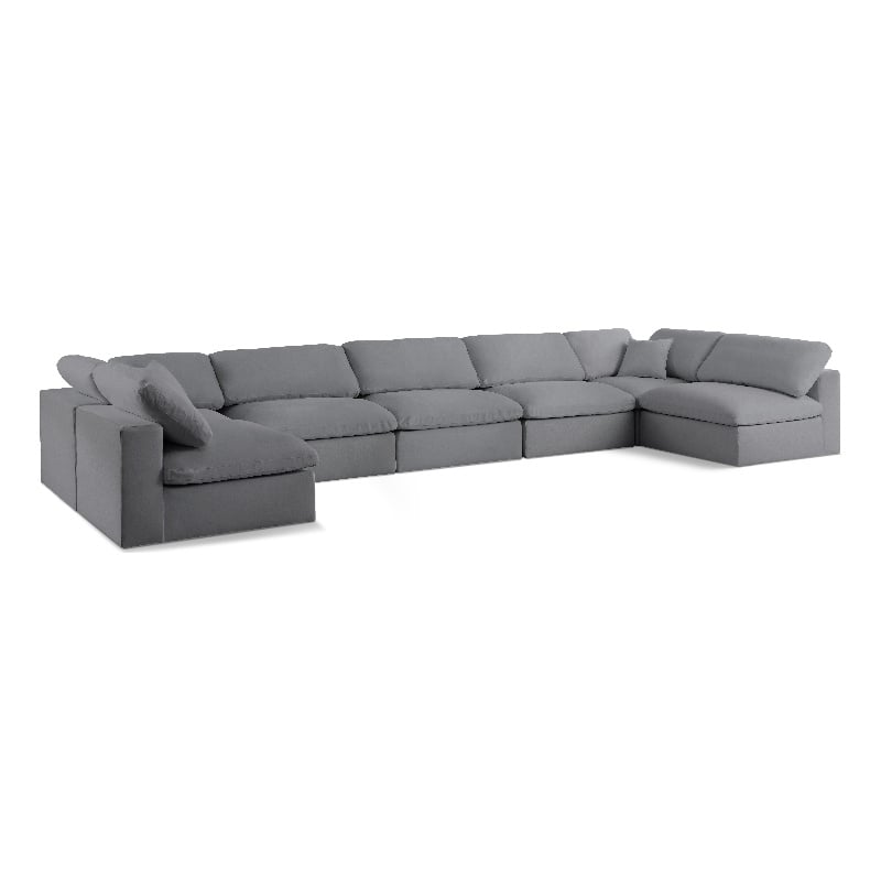 Meridian Furniture Serene Grey Linen Fabric Deluxe Modular Sectional