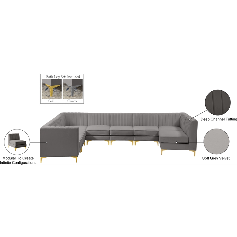 Meridian Furniture Alina Grey Velvet Modular Sectional