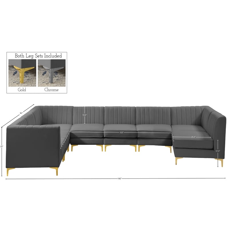 Meridian Furniture Alina Grey Velvet Modular Sectional