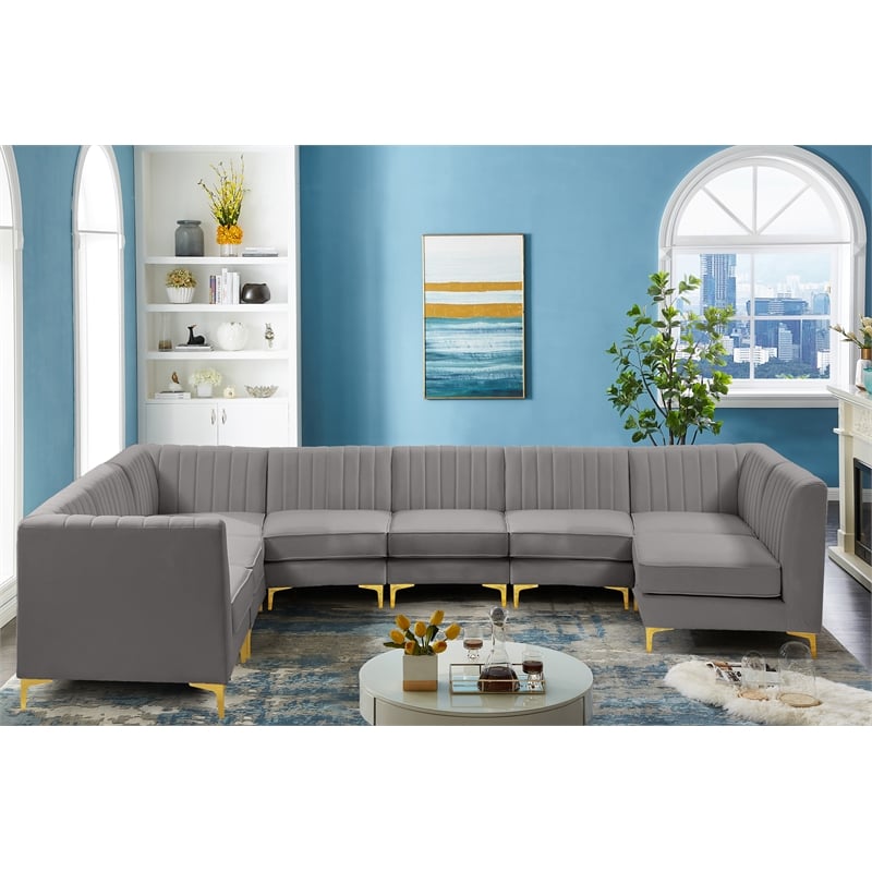 Meridian Furniture Alina Grey Velvet Modular Sectional