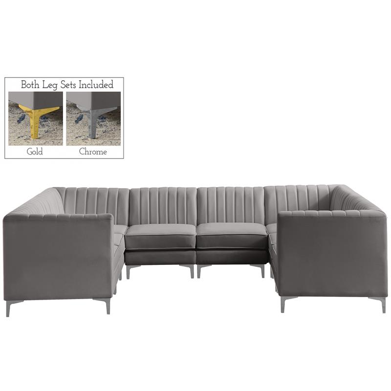 Meridian Furniture Alina Grey Velvet Modular Sectional
