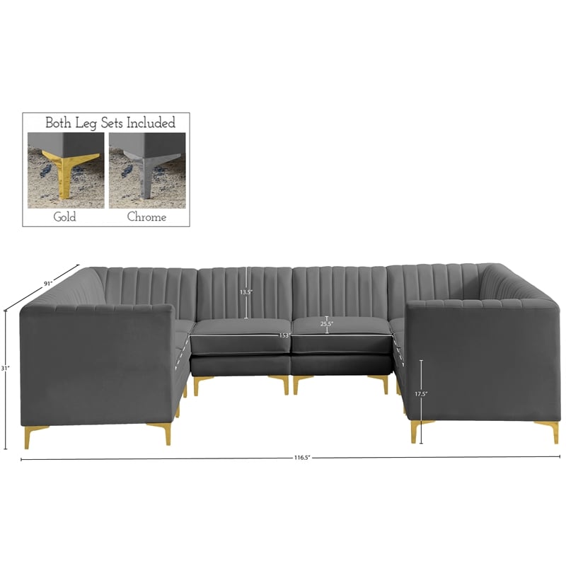 Meridian Furniture Alina Grey Velvet Modular Sectional