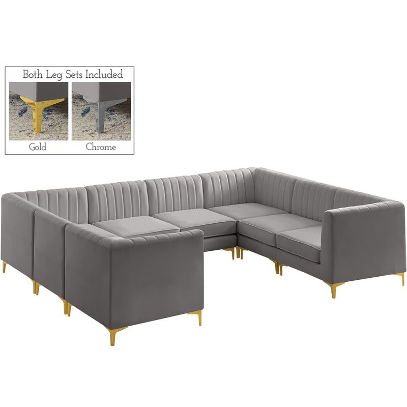 Meridian Furniture Alina Grey Velvet Modular Sectional