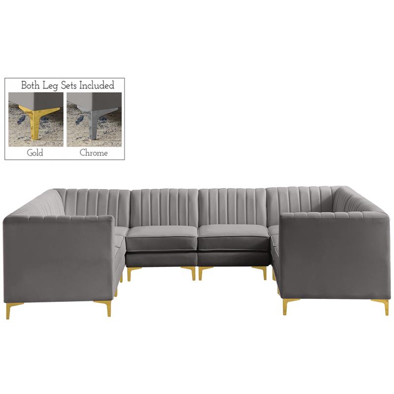 Meridian Furniture Alina Grey Velvet Modular Sectional