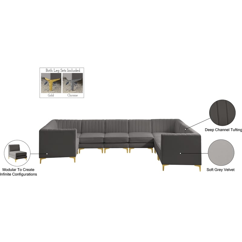 Meridian Furniture Alina Grey Velvet Modular Sectional