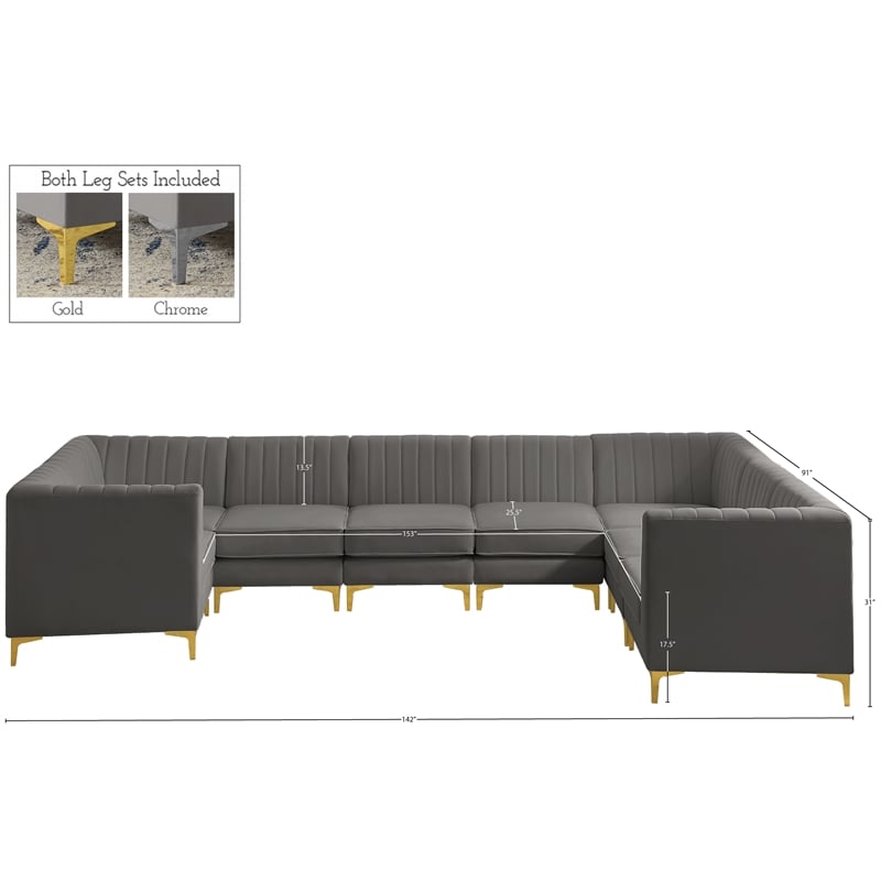 Meridian Furniture Alina Grey Velvet Modular Sectional