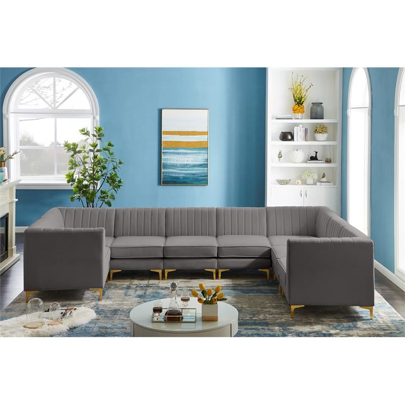 Meridian Furniture Alina Grey Velvet Modular Sectional