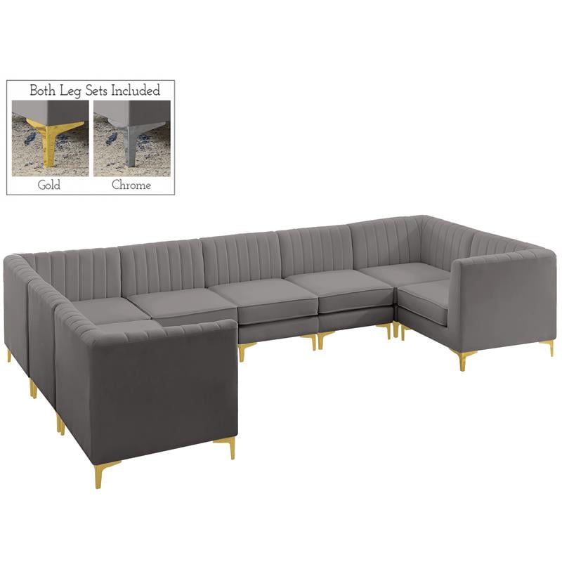 Meridian Furniture Alina Grey Velvet Modular Sectional