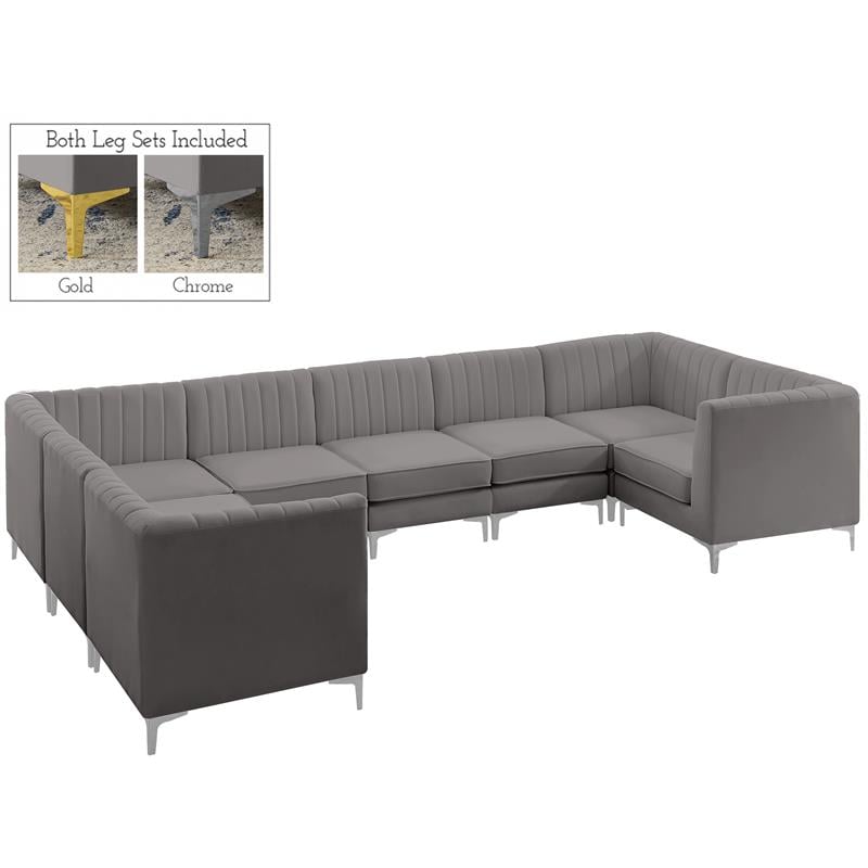 Meridian Furniture Alina Grey Velvet Modular Sectional