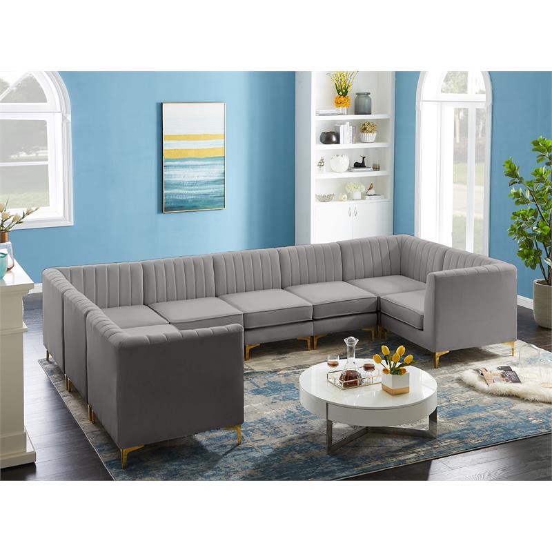 Meridian Furniture Alina Grey Velvet Modular Sectional