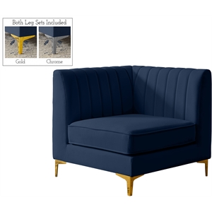 meridian furniture alina navy velvet corner chair