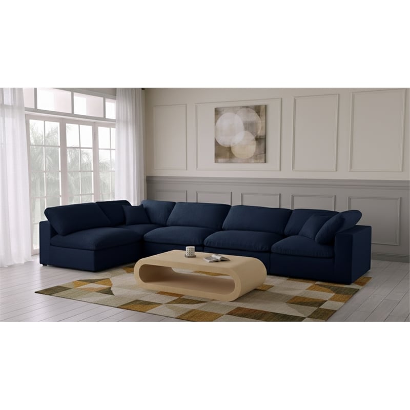 Meridian Furniture Serene Navy Linen Fabric Deluxe Modular Sectional