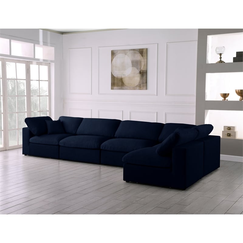 Meridian Furniture Serene Navy Linen Fabric Deluxe Modular Sectional