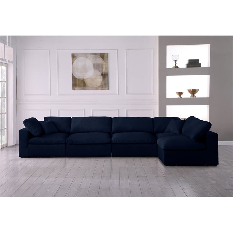 Meridian Furniture Serene Navy Linen Fabric Deluxe Modular Sectional