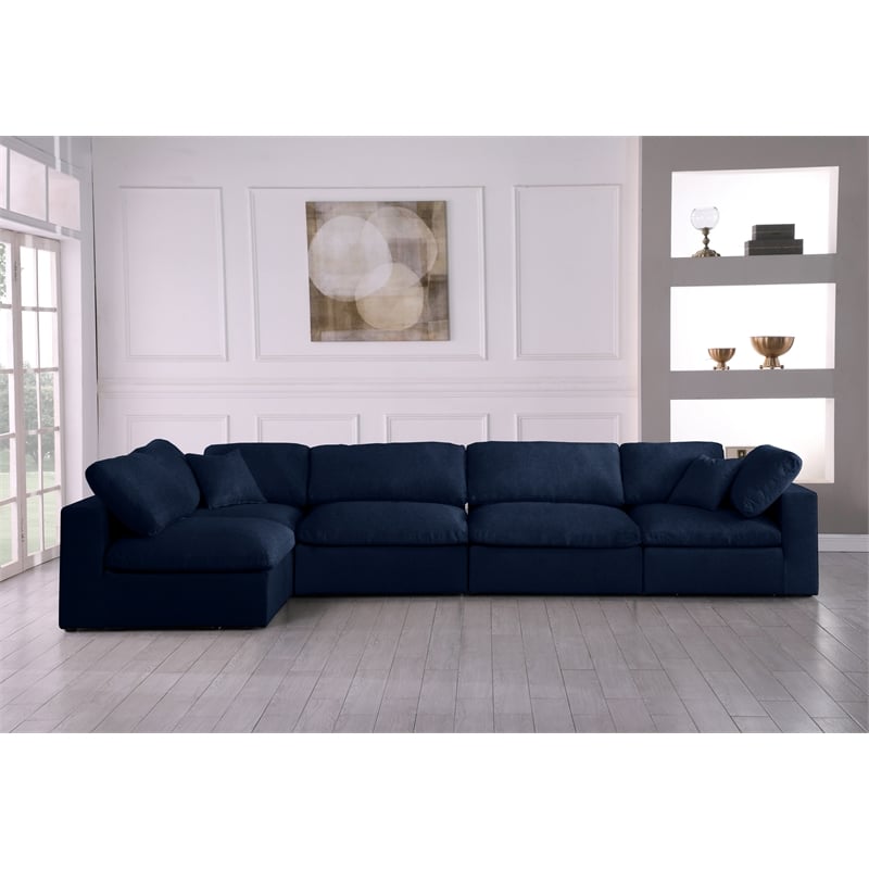 Meridian Furniture Serene Navy Linen Fabric Deluxe Modular Sectional
