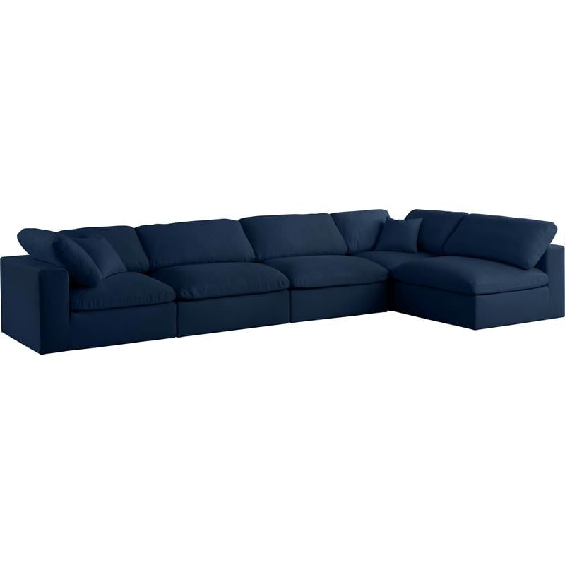 Meridian Furniture Serene Navy Linen Fabric Deluxe Modular Sectional