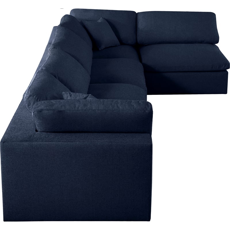 Meridian Furniture Serene Navy Linen Fabric Deluxe Modular Sectional