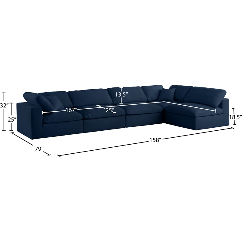 Meridian Furniture Serene Navy Linen Fabric Deluxe Modular Sectional