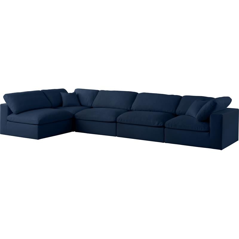 Meridian Furniture Serene Navy Linen Fabric Deluxe Modular Sectional