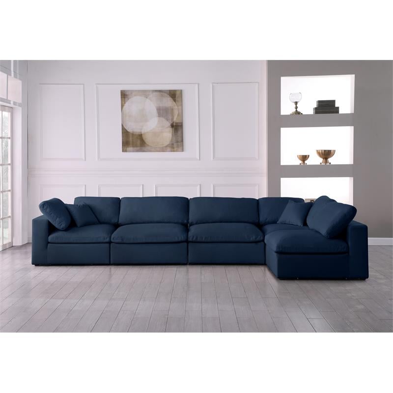 Meridian Furniture Serene Navy Linen Fabric Deluxe Modular Sectional
