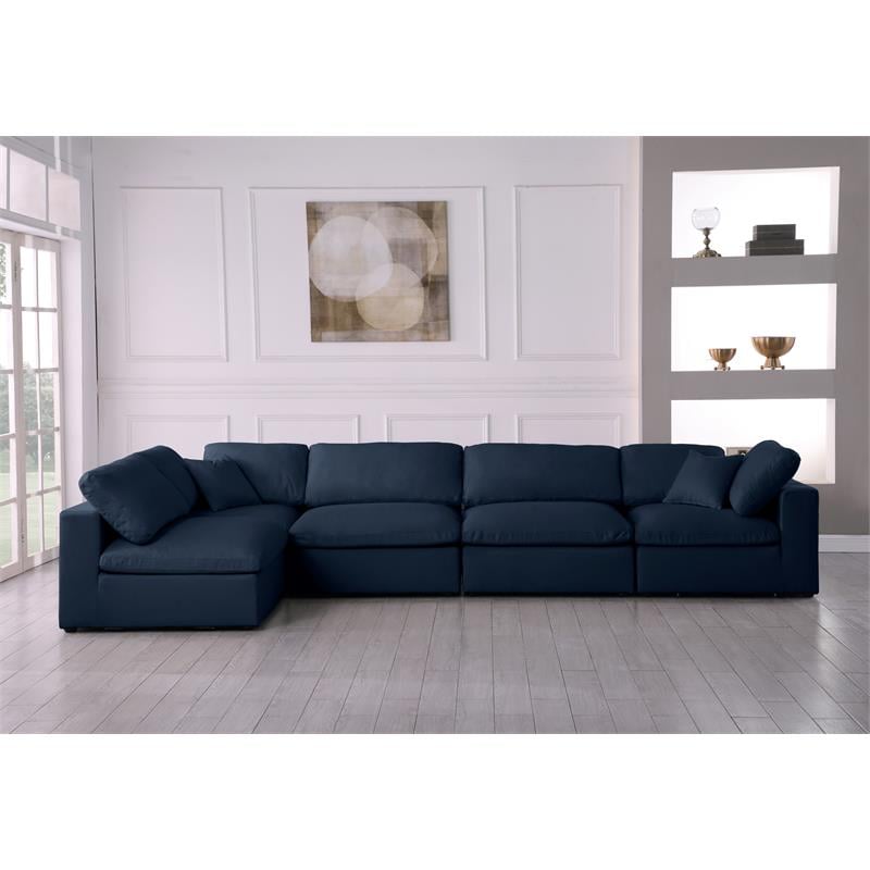 Meridian Furniture Serene Navy Linen Fabric Deluxe Modular Sectional