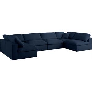 Meridian Furniture Serene Navy Linen Fabric Deluxe Modular Sectional