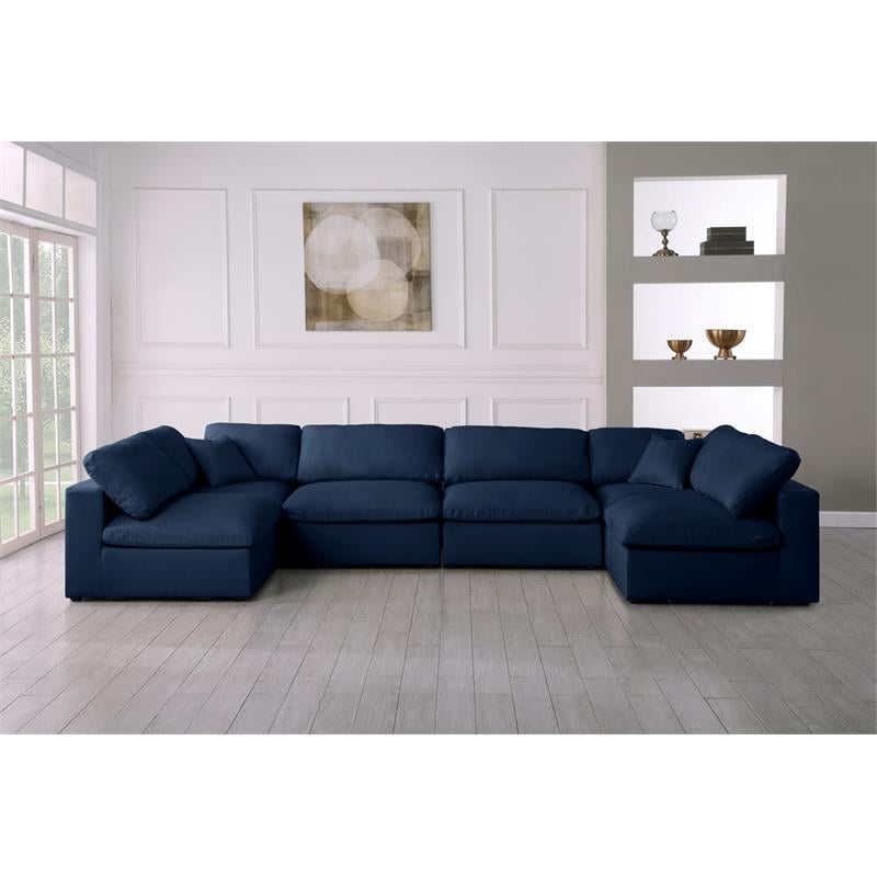 Meridian Furniture Serene Navy Linen Fabric Deluxe Modular Sectional