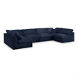Meridian Furniture Serene Navy Linen Fabric Deluxe Modular Sectional