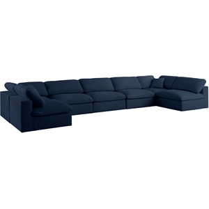 meridian furniture serene navy linen fabric deluxe modular sectional