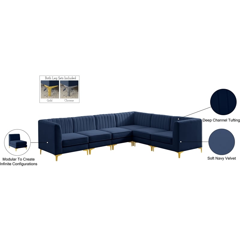 Meridian Furniture Alina Navy Velvet Modular Sectional