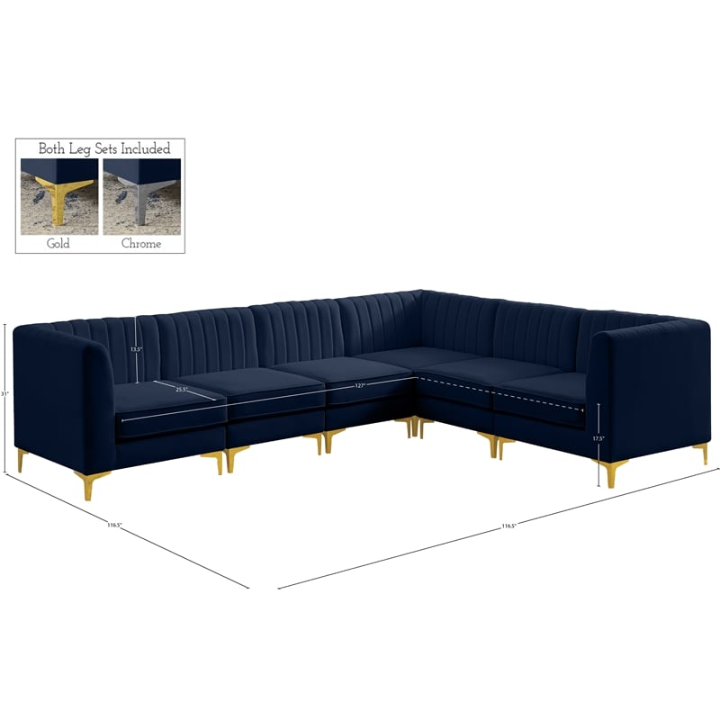 Meridian Furniture Alina Navy Velvet Modular Sectional