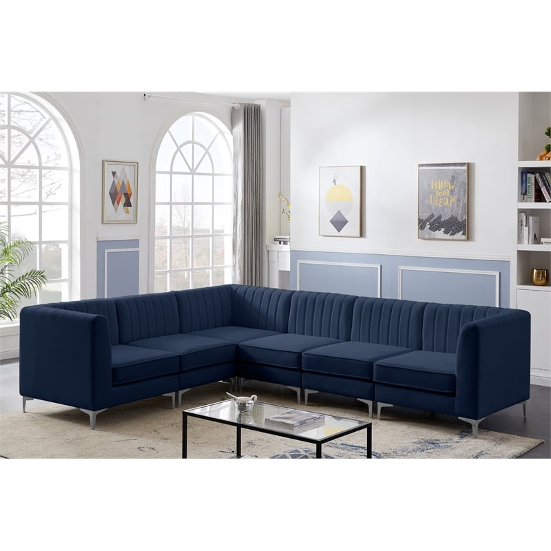 Meridian Furniture Alina Navy Velvet Modular Sectional