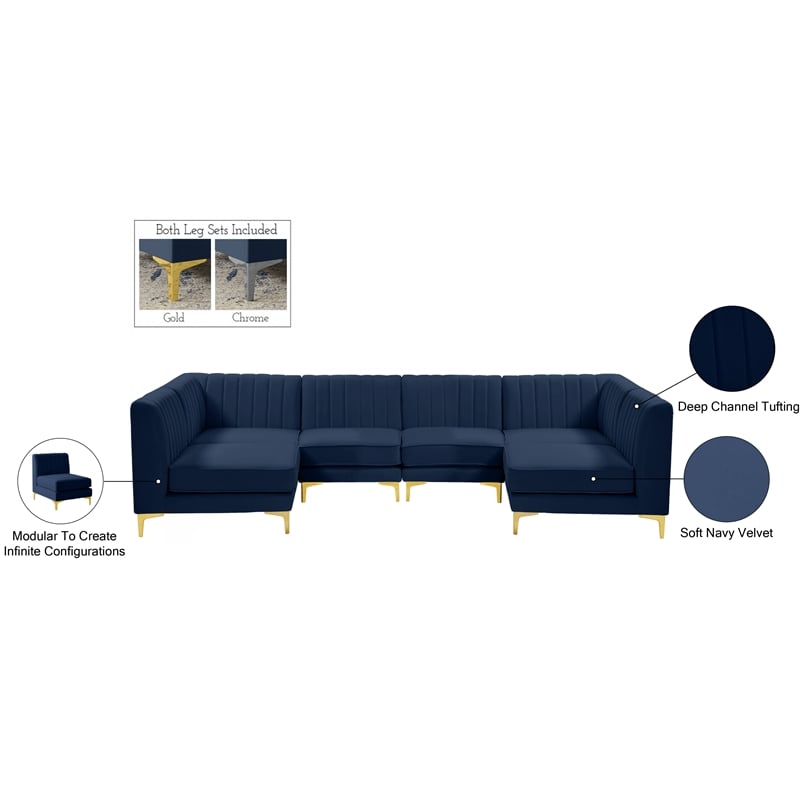 Meridian Furniture Alina Navy Velvet Modular Sectional