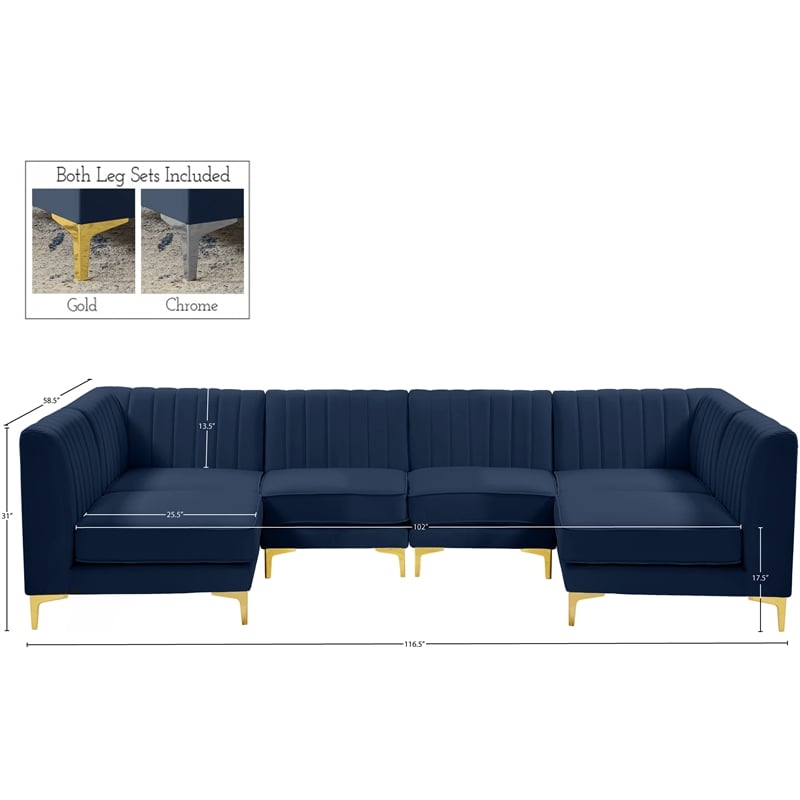 Meridian Furniture Alina Navy Velvet Modular Sectional