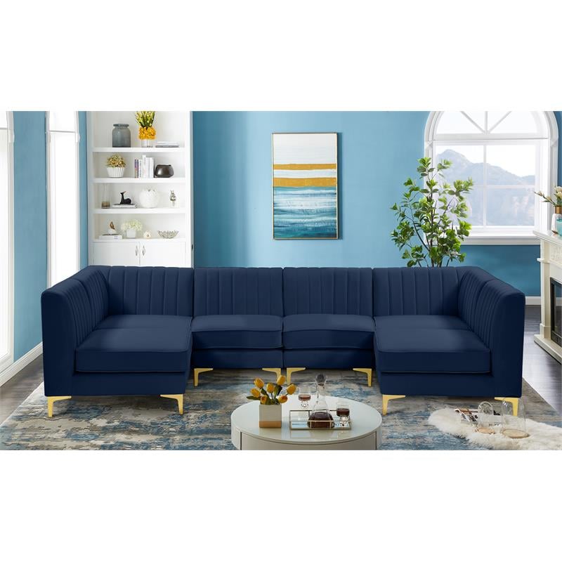 Meridian Furniture Alina Navy Velvet Modular Sectional