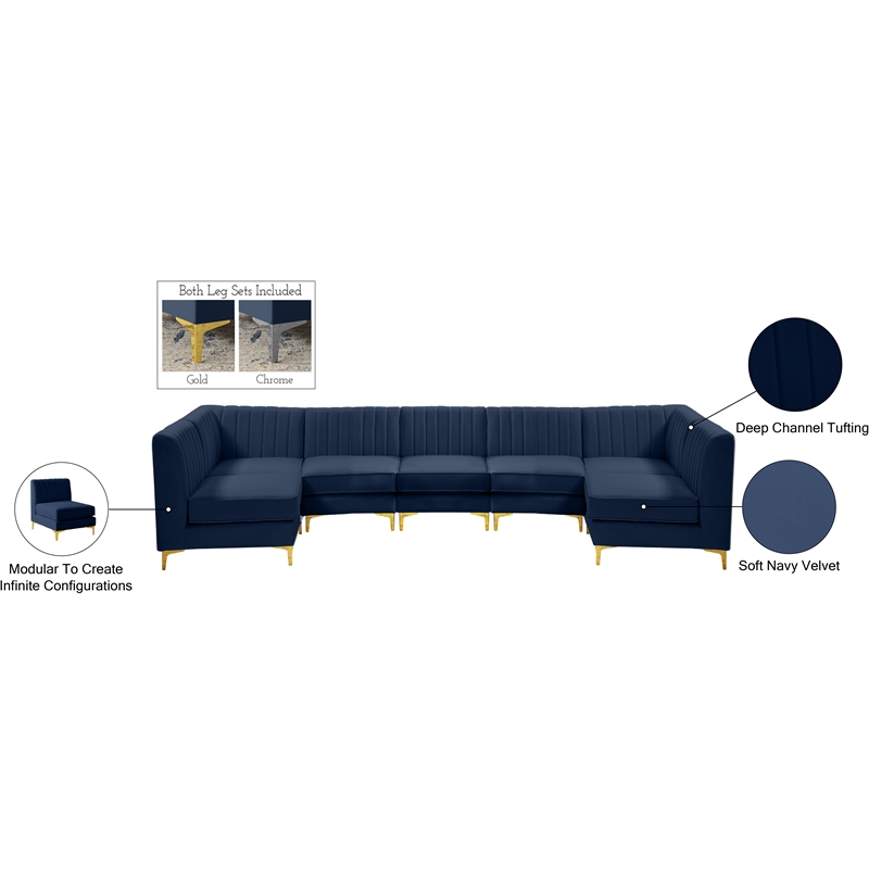 Meridian Furniture Alina Navy Velvet Modular Sectional