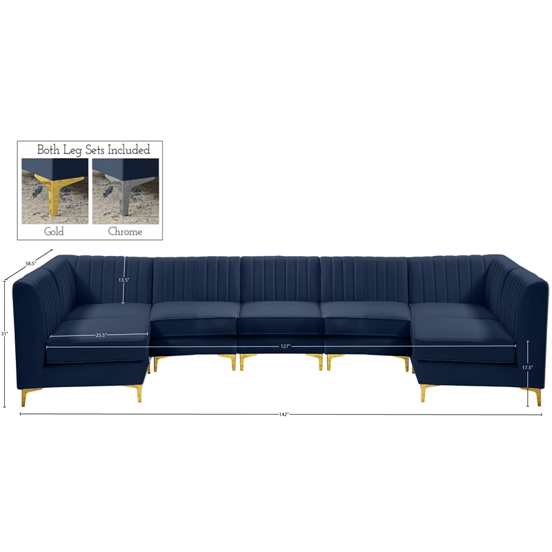 Meridian Furniture Alina Navy Velvet Modular Sectional