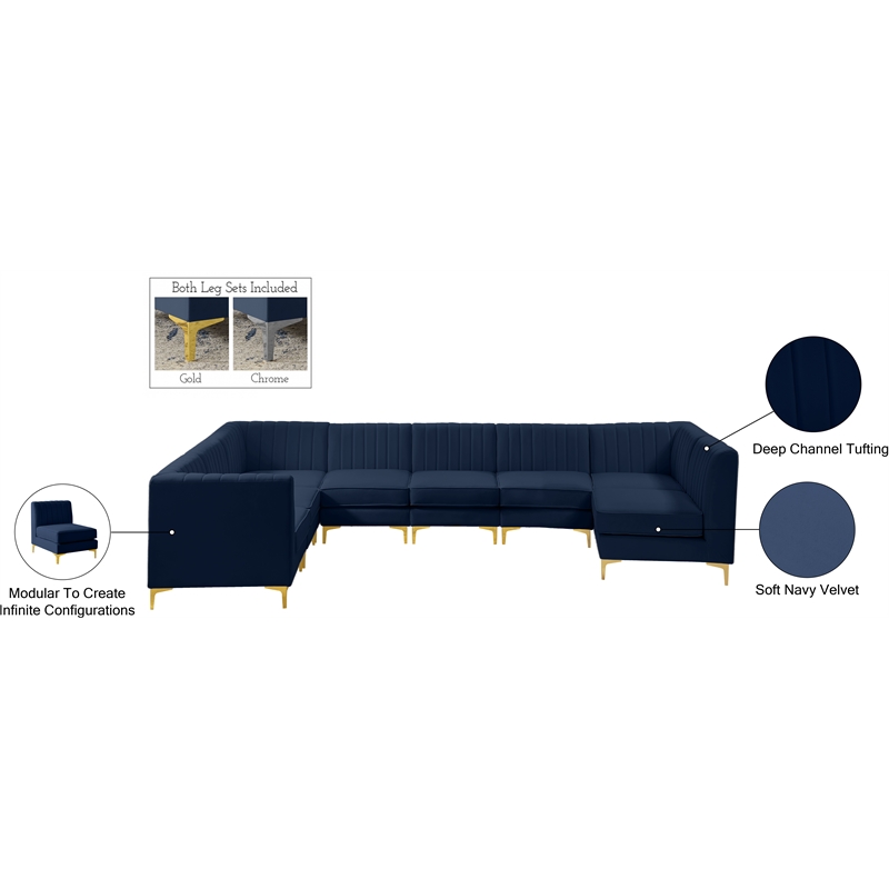 Meridian Furniture Alina Navy Velvet Modular Sectional