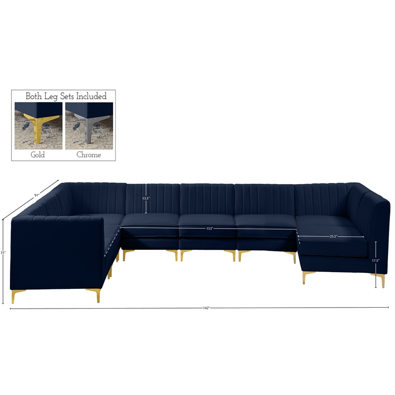 Meridian Furniture Alina Navy Velvet Modular Sectional