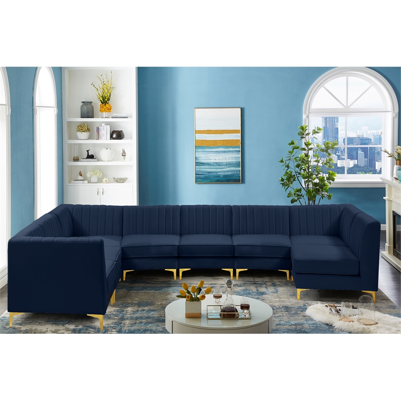 Meridian Furniture Alina Navy Velvet Modular Sectional