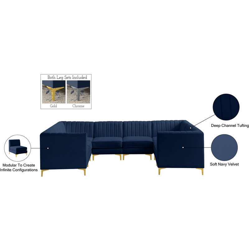 Meridian Furniture Alina Navy Velvet Modular Sectional
