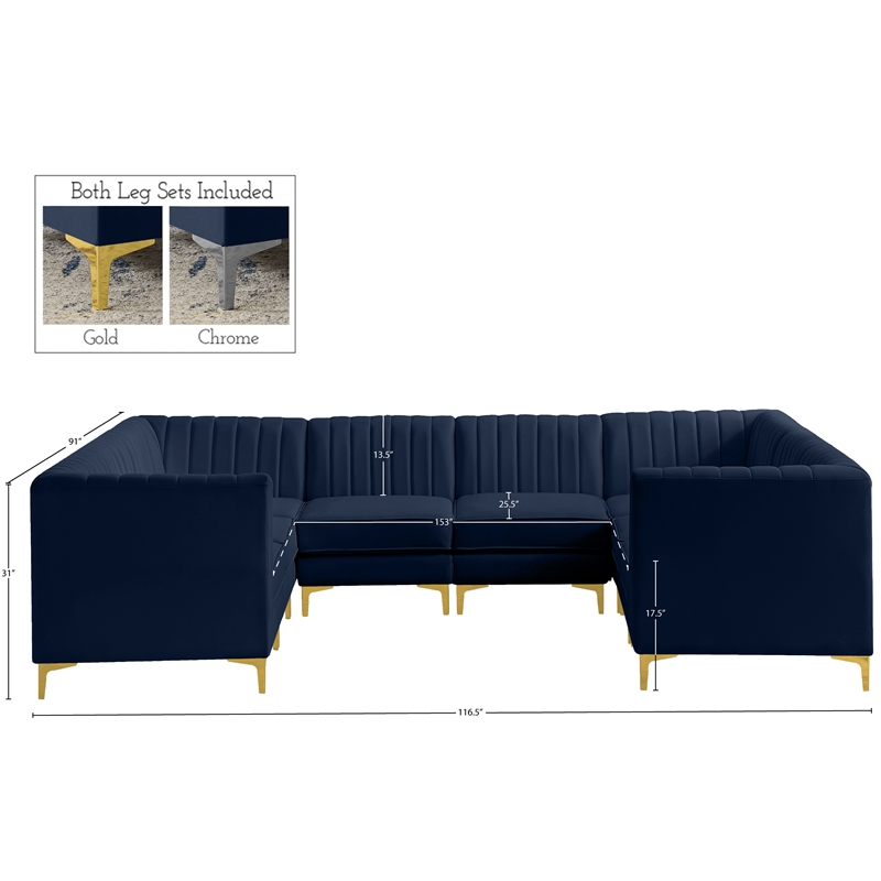 Meridian Furniture Alina Navy Velvet Modular Sectional