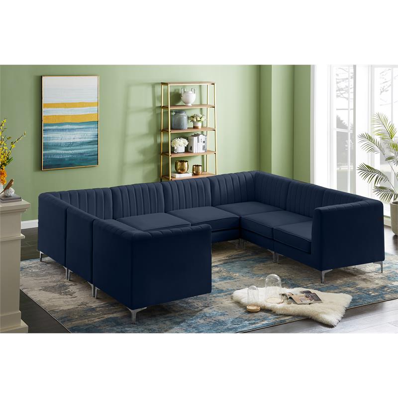 Meridian Furniture Alina Navy Velvet Modular Sectional