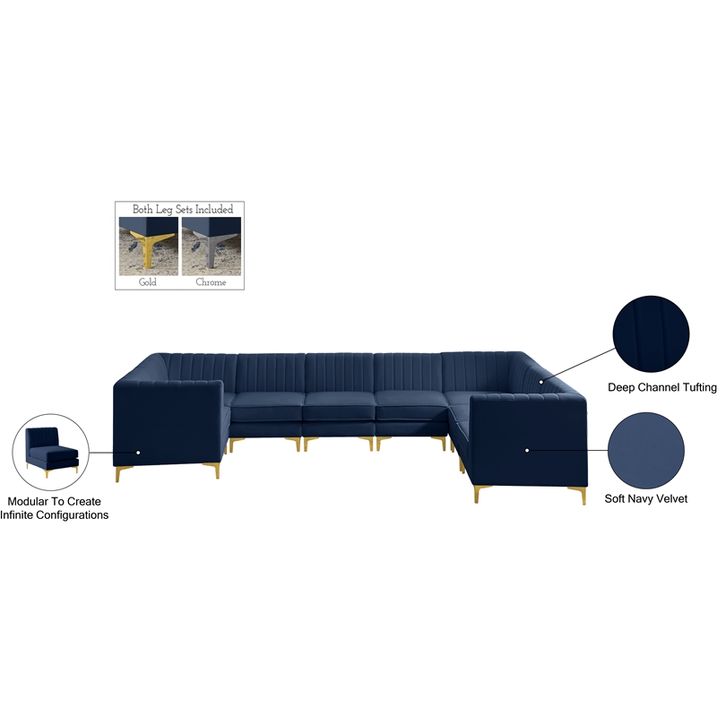 Meridian Furniture Alina Navy Velvet Modular Sectional