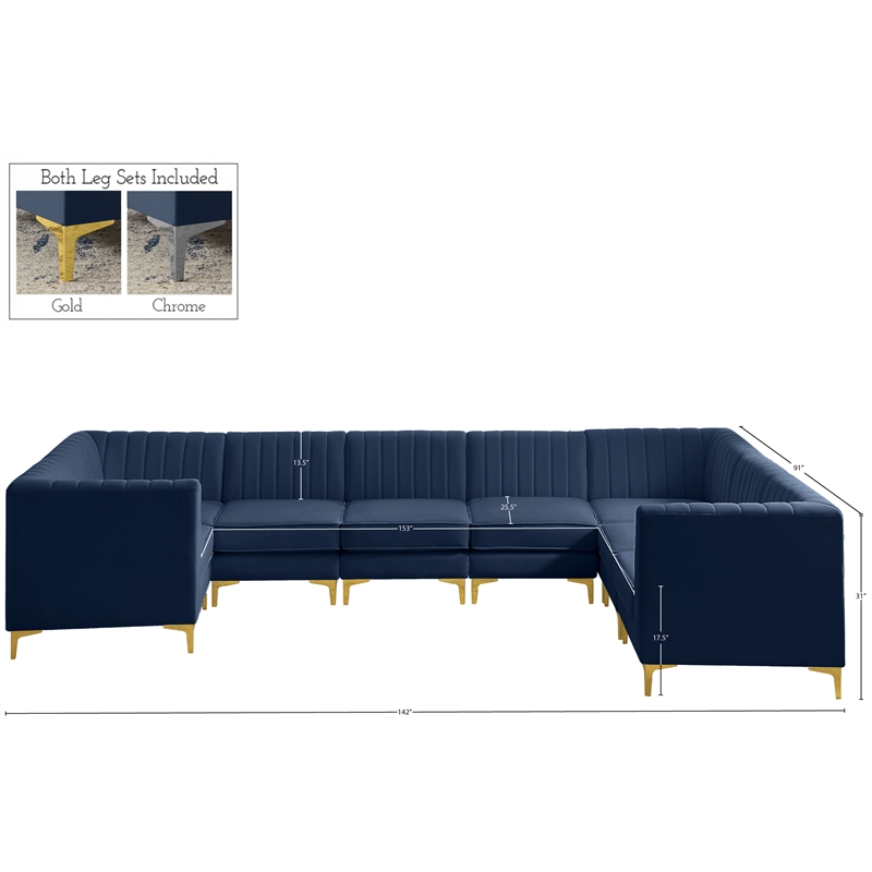 Meridian Furniture Alina Navy Velvet Modular Sectional