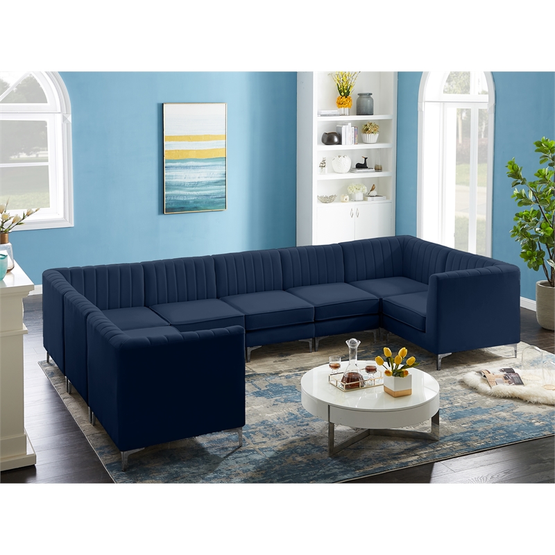 Meridian Furniture Alina Navy Velvet Modular Sectional