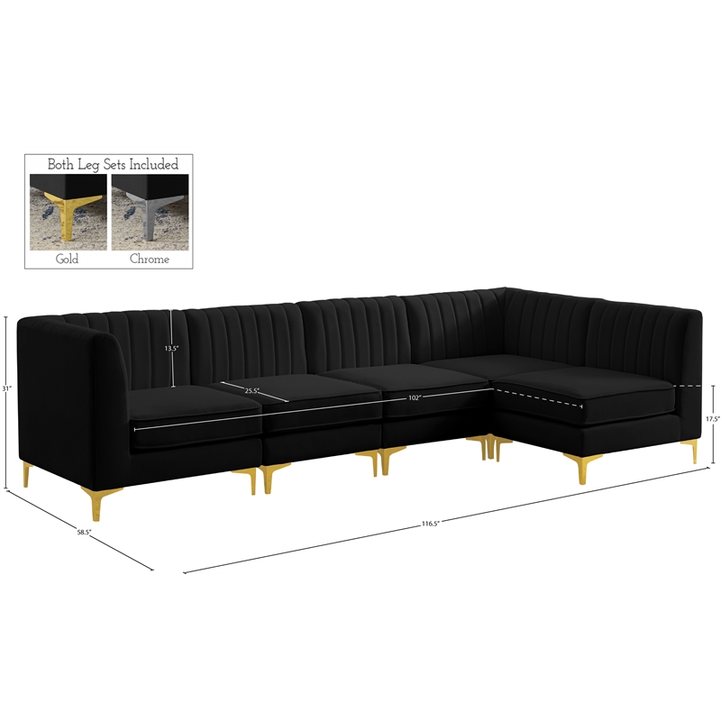 Meridian Furniture Alina Black Velvet Modular Sectional